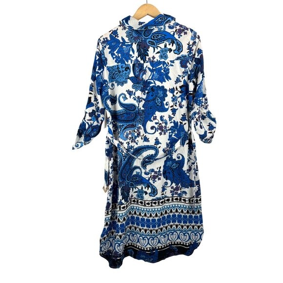 Fig +‎ Flower floral paisley tie waist roll tab sleeve boho beachy dress - Picture 3 of 7